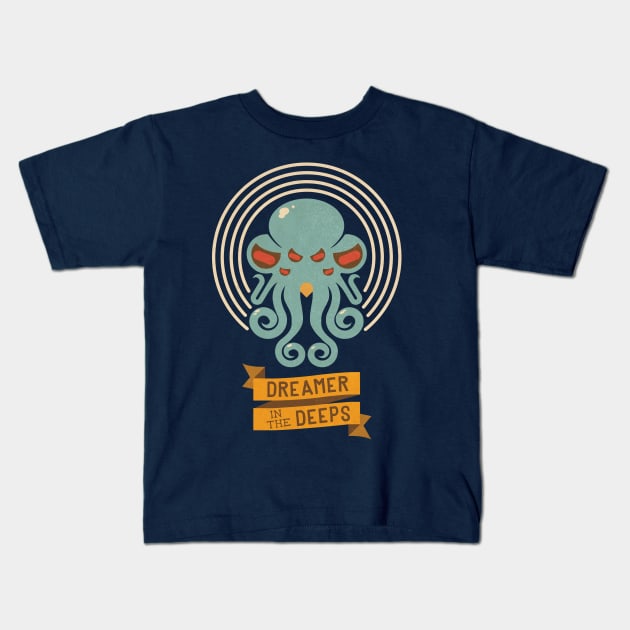 Cthulhu, Dreamer in the Deeps Kids T-Shirt by DevilOlive